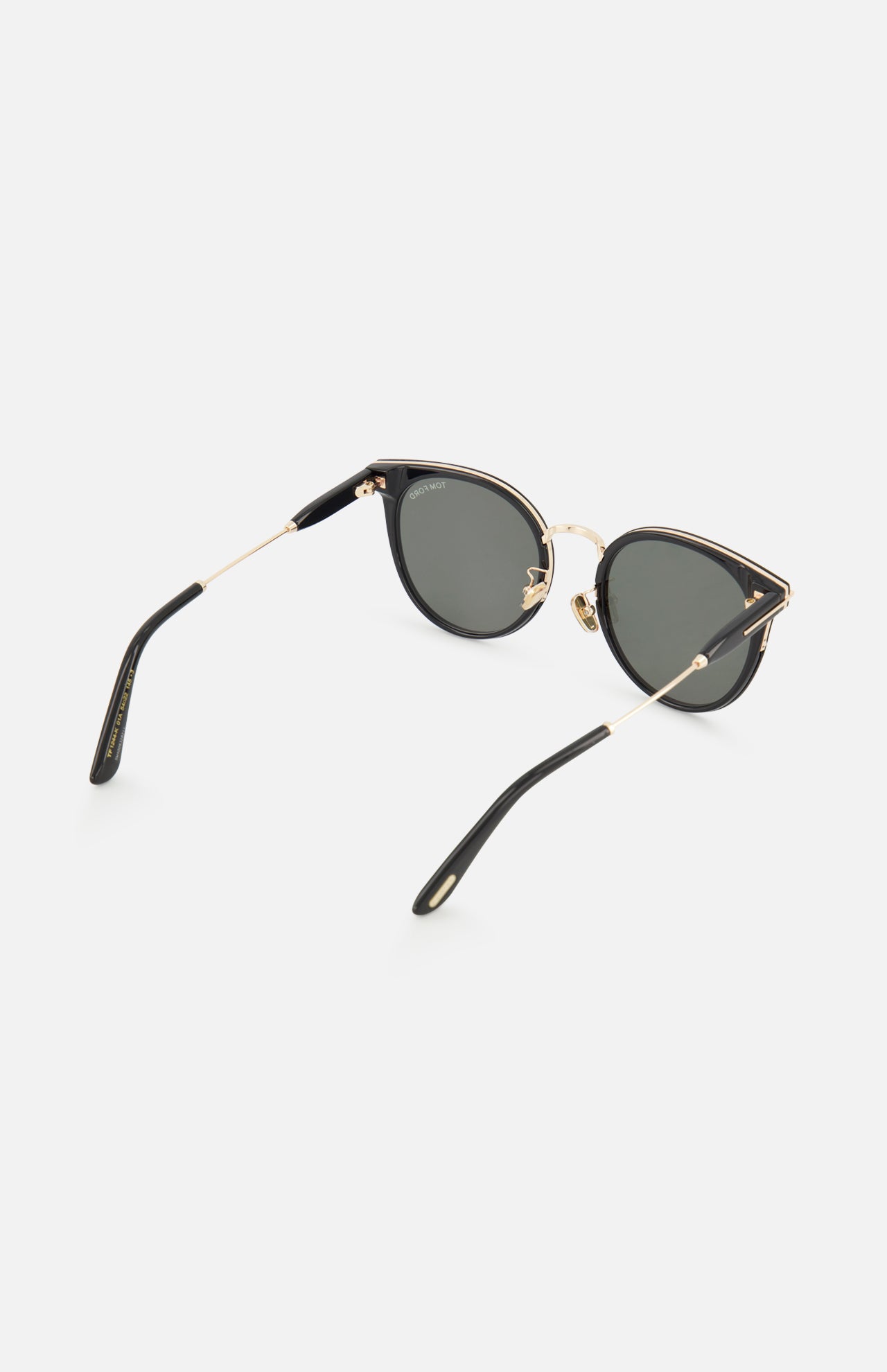 Tom Ford Round Black Sunglasses featuring round acetate frames in black with gold-tone metal accents and gradient smoke lenses.