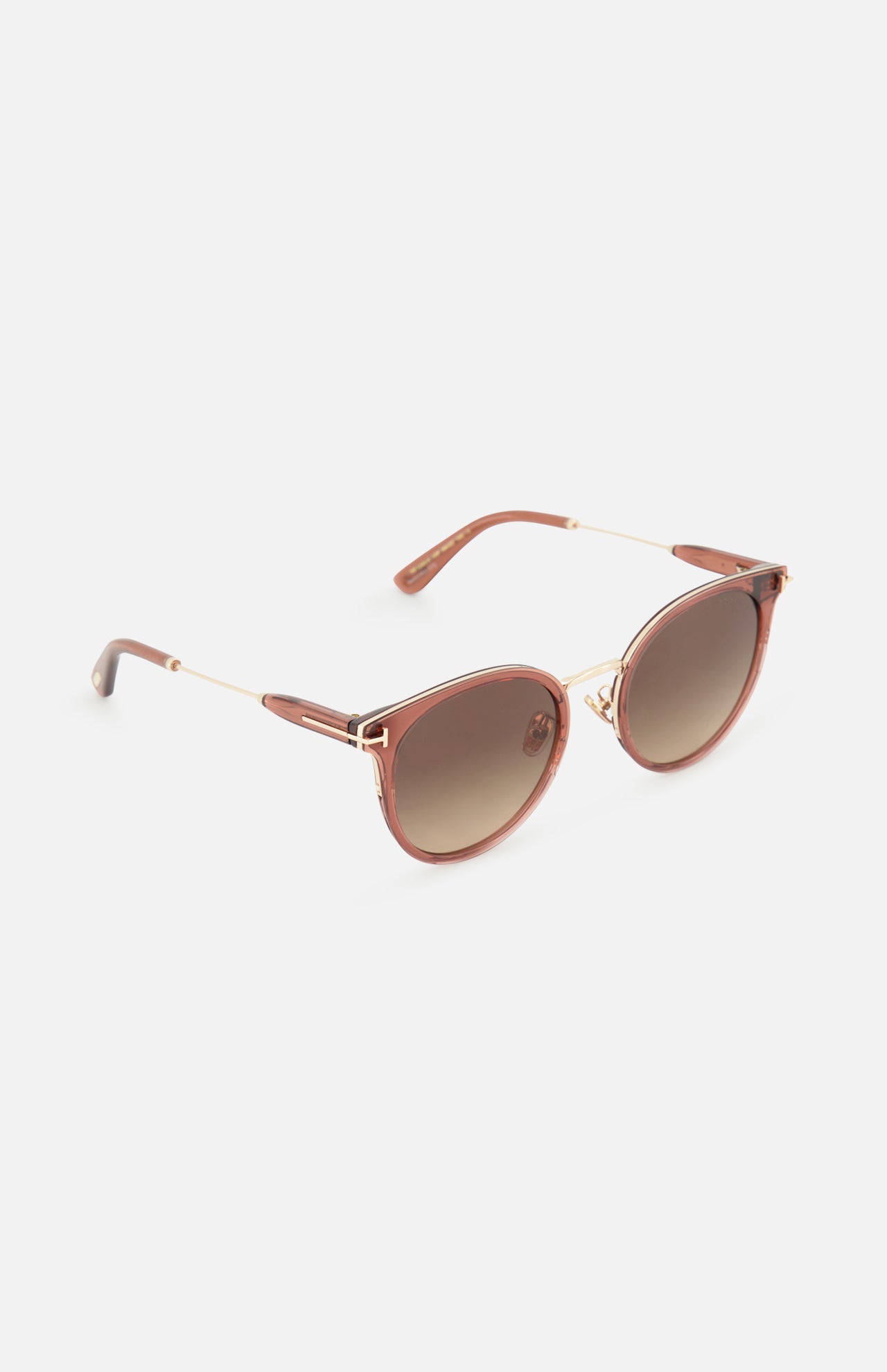 Tom Ford Round Light Brown Sunglasses featuring round frames with light brown gradient lenses and thin gold metal detailing.
