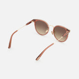 Tom Ford Round Light Brown Sunglasses with light brown gradient lenses, thin gold-tone metal temples, and light brown rims.