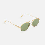 Zegna Aviator Bronze Sunglasses with gold-tone aviator frames and green lenses.