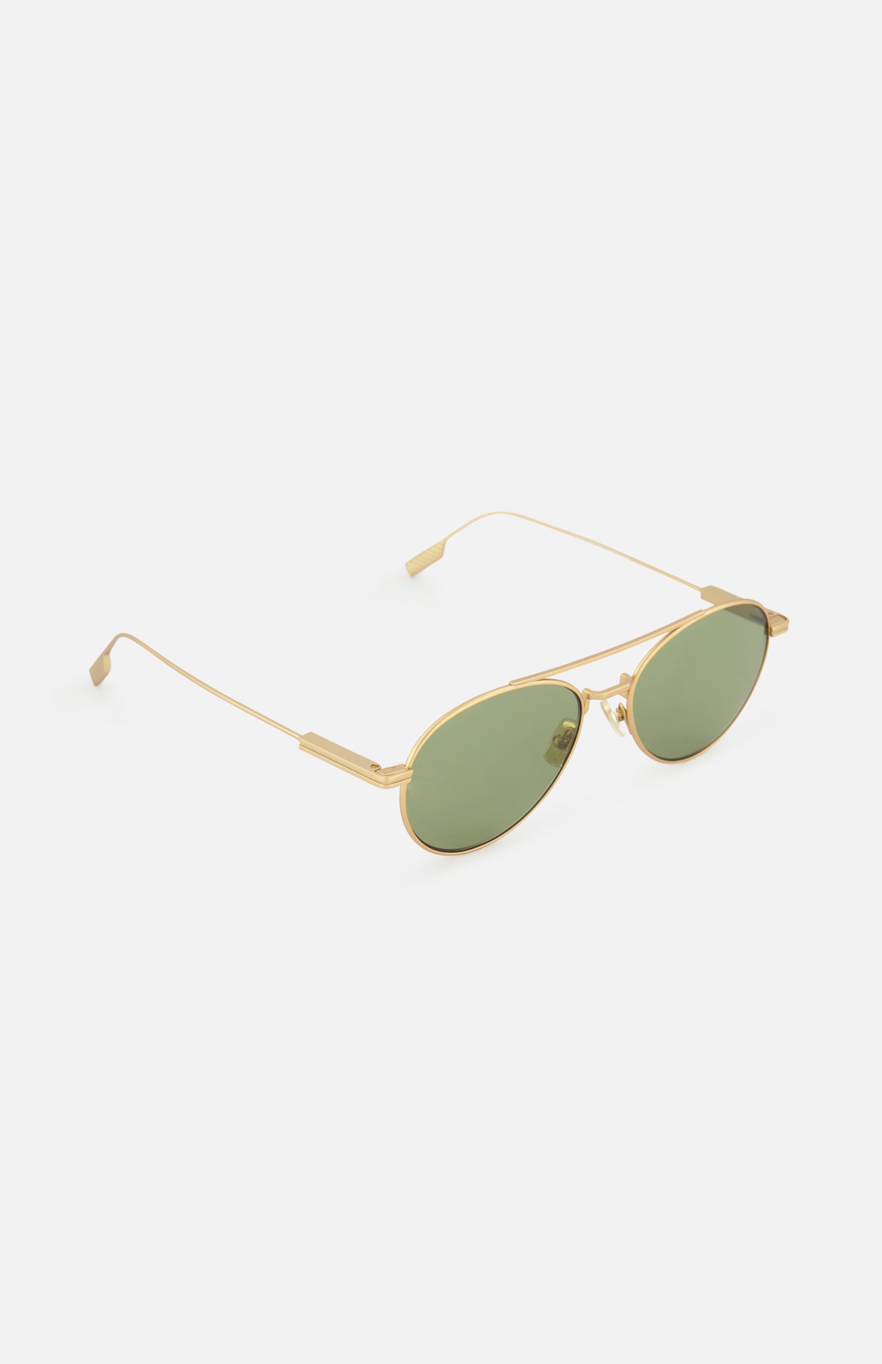 Zegna Aviator Bronze Sunglasses with gold-tone aviator frames and green lenses.
