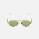 Zegna Aviator Bronze Sunglasses with gold-tone aviator frames and green lenses.