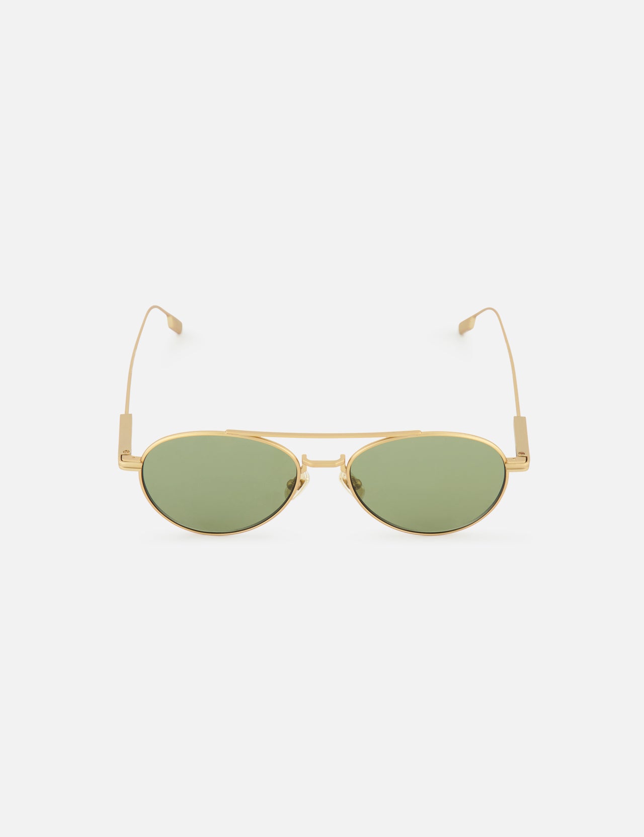 Zegna Aviator Bronze Sunglasses with gold-tone aviator frames and green lenses.