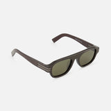 Zegna Geometric Brown Sunglasses with dark brown geometric frames and dark green lenses.