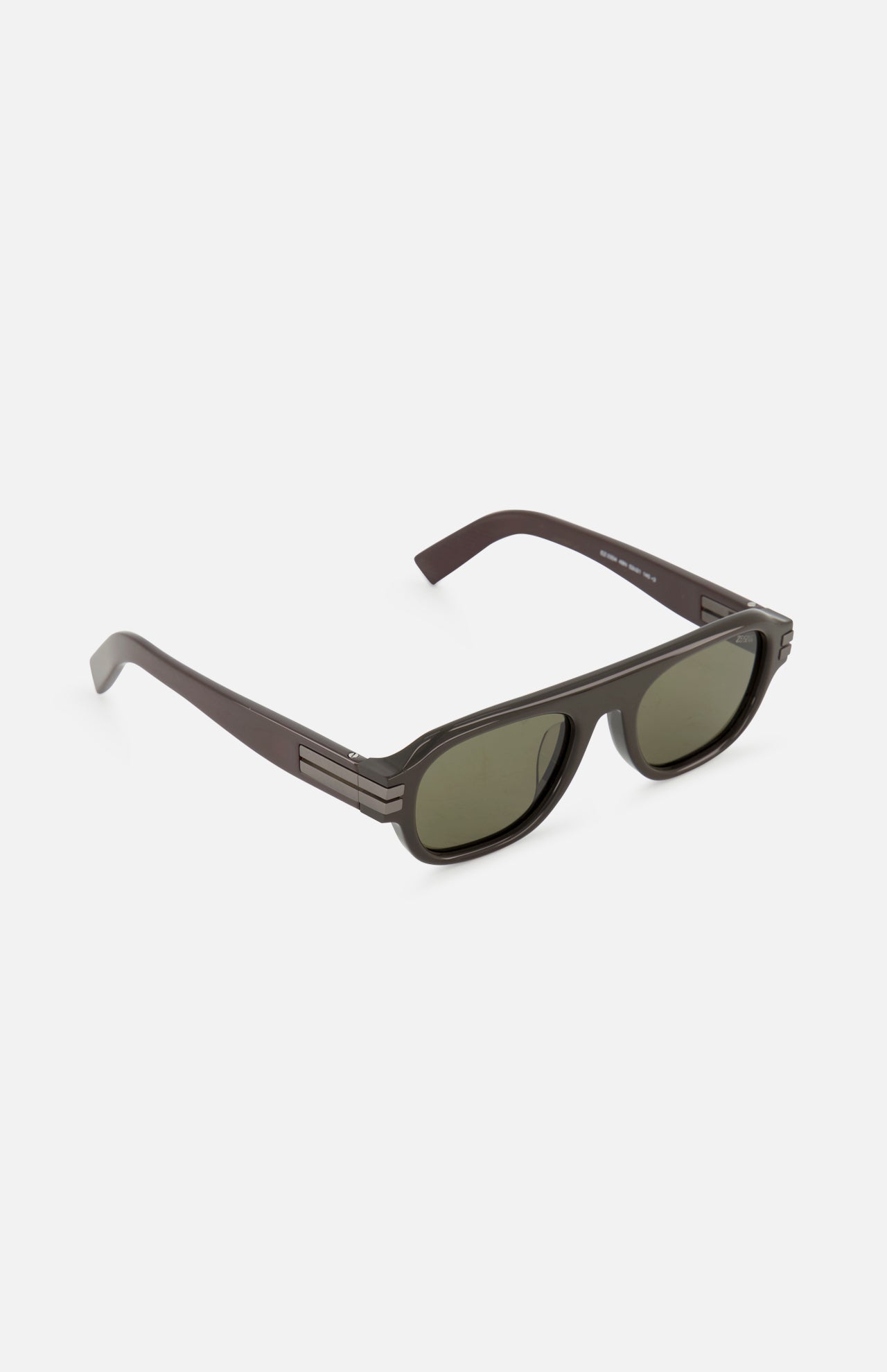 Zegna Geometric Brown Sunglasses with dark brown geometric frames and dark green lenses.