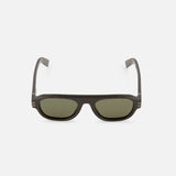 Zegna Geometric Brown Sunglasses with dark brown geometric frames and green lenses.