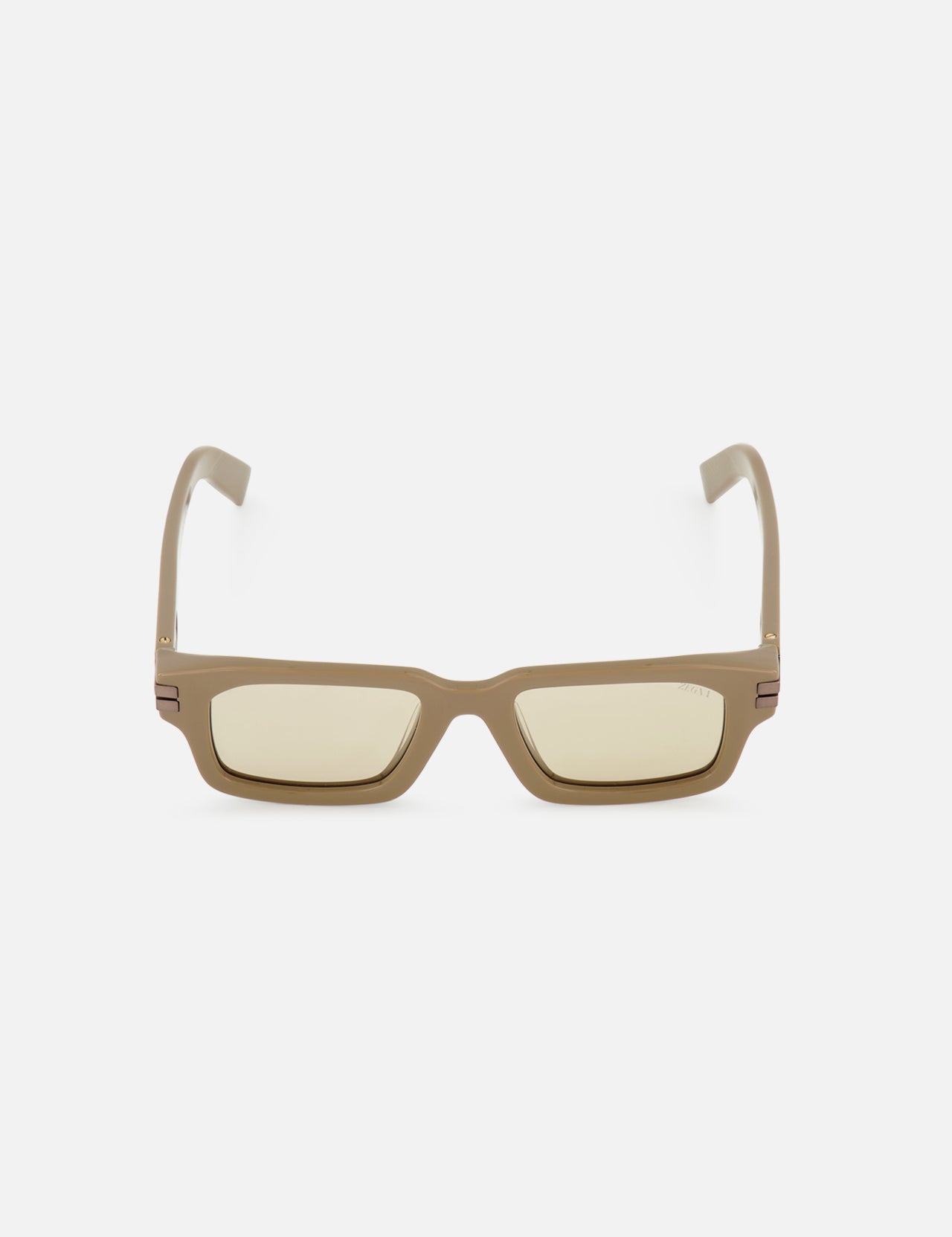 Zegna Rectangular Light Brown Sunglasses with a light brown rectangular frame and beige lenses.