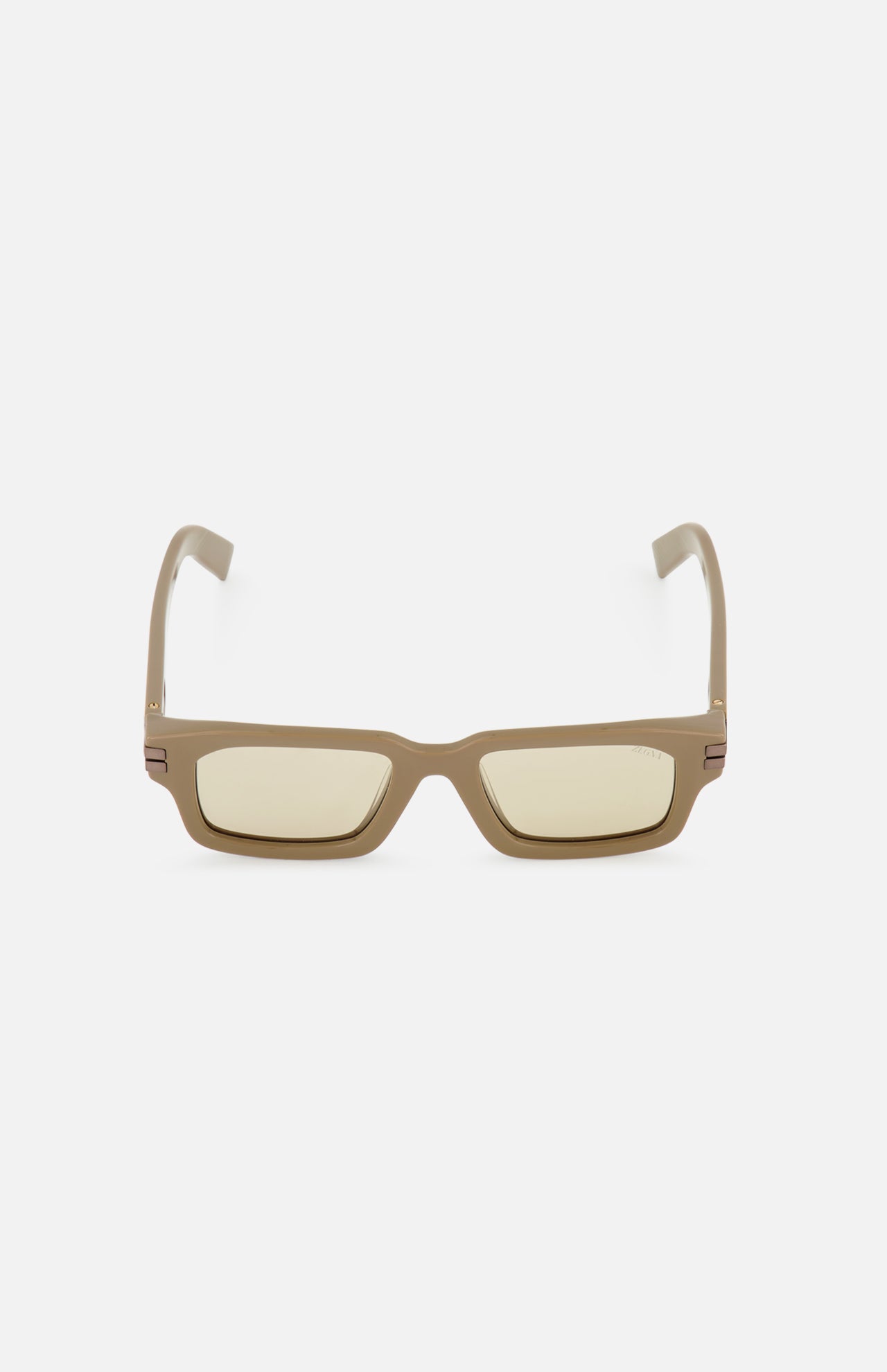 Zegna Rectangular Light Brown Sunglasses with a light brown rectangular frame and beige lenses.