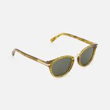 Zegna Round Golden Brown Sunglasses featuring round tortoiseshell frames, green lenses, and a gold bridge.