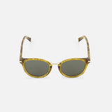 Zegna Round Golden Brown Sunglasses featuring a round tortoiseshell frame, green lenses, and a thin gold bridge.