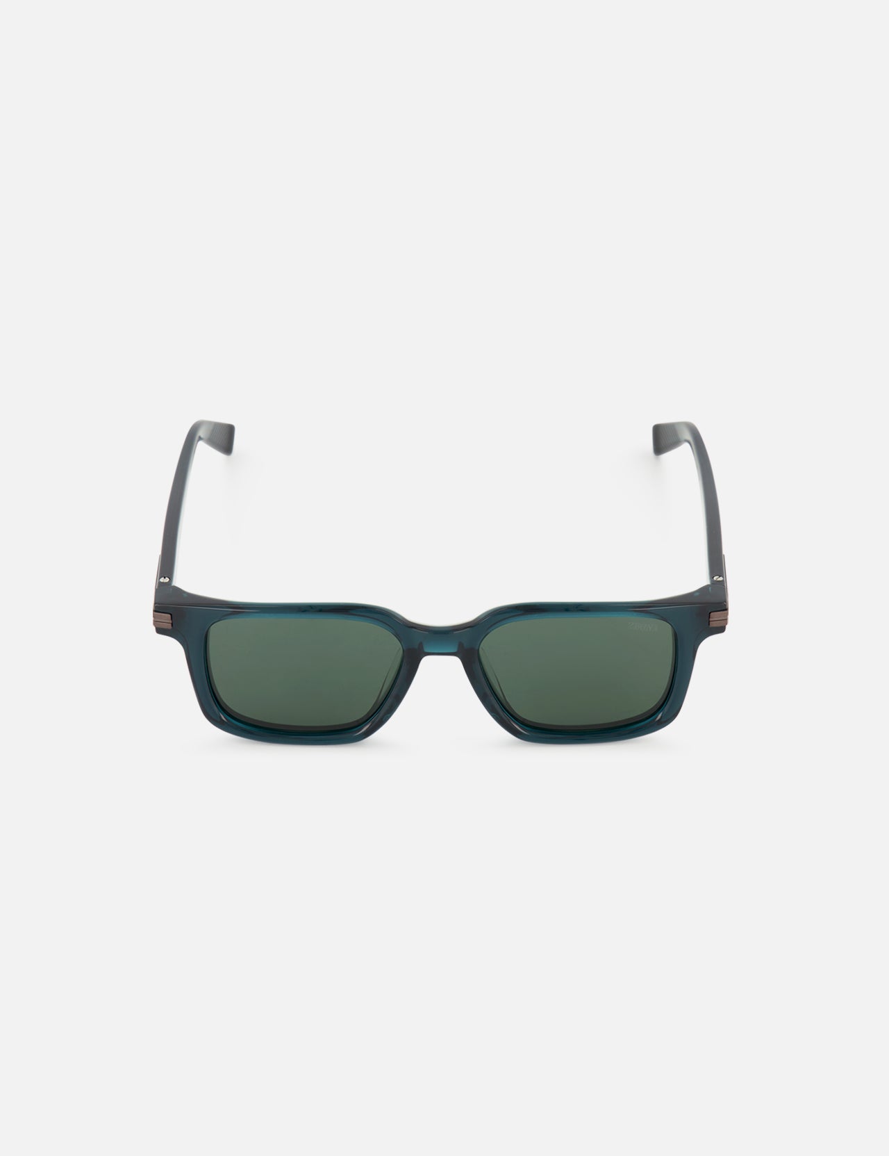 Zegna Square Green Sunglasses with dark green square acetate frames.
