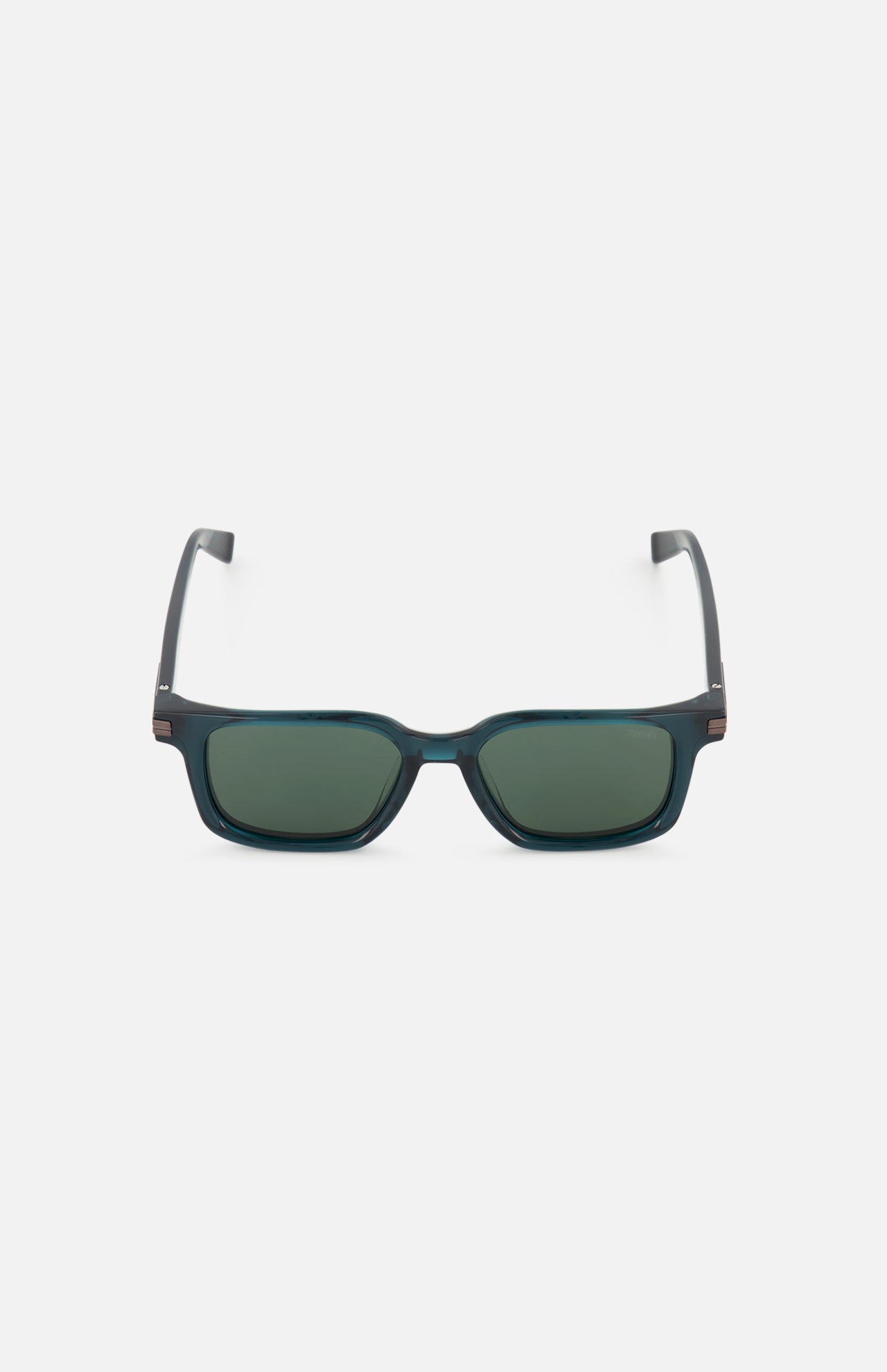 Zegna Square Green Sunglasses with dark green square acetate frames.