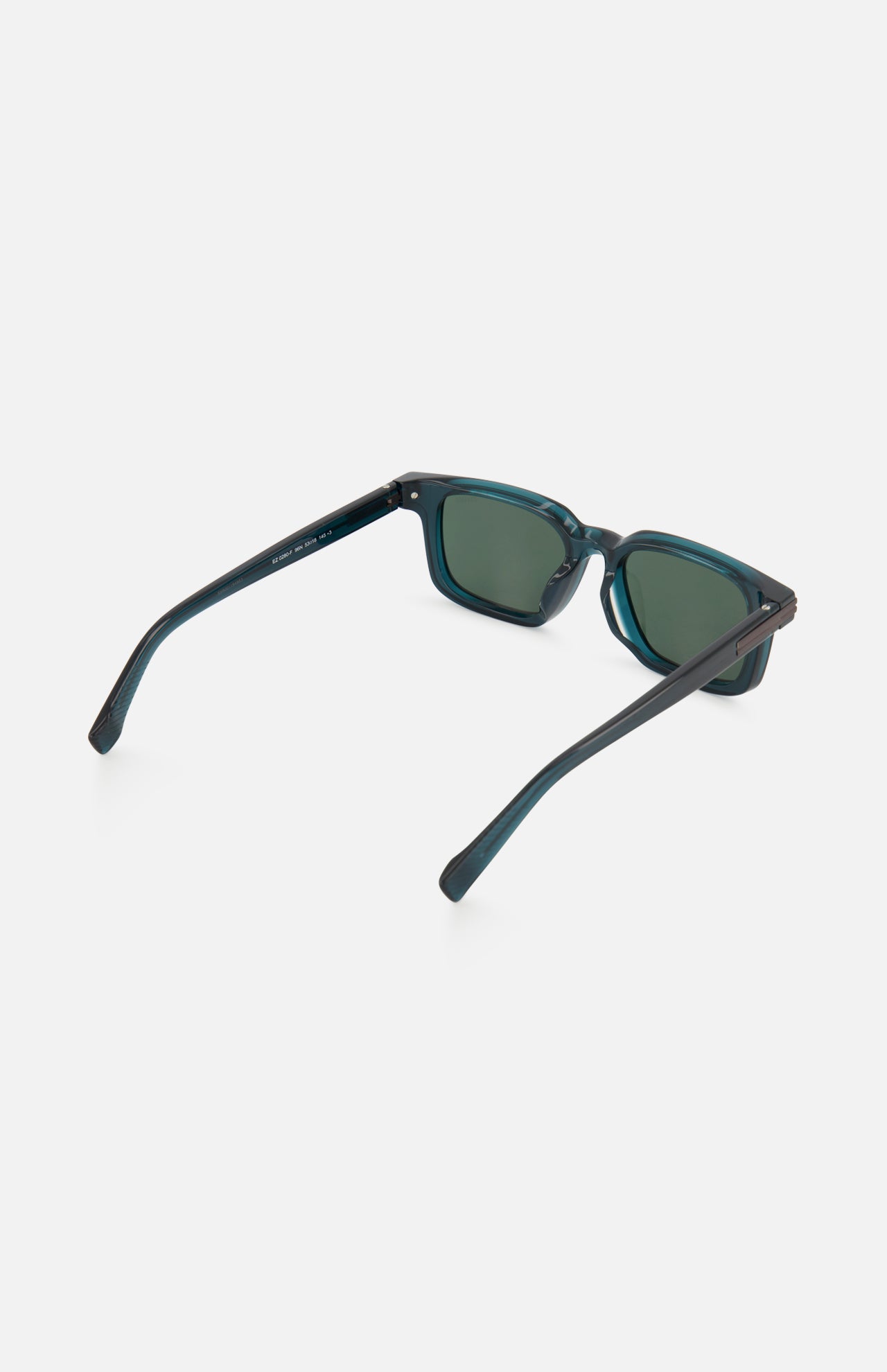 Zegna Square Green Sunglasses featuring square-framed glasses with dark green lenses and translucent blue acetate frames.