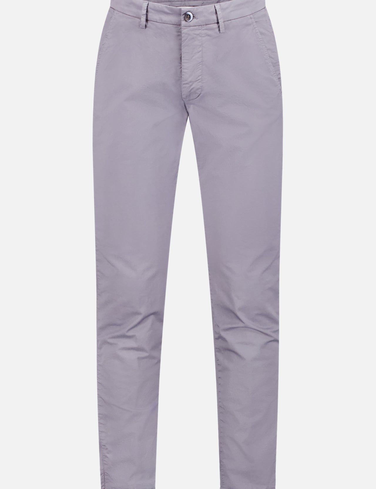 The MASON'S Lightweight Cotton Stretch Trouser in light purple features a slim fit, button and zipper closure, front pockets, and slightly tapered legs, shown against a white background.