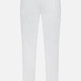 Back view of MASON'S Linen Cotton NY Sack Drawstring Trouser Pant in white, featuring an elastic waistband, straight legs, and two buttoned back pockets—ideal men's casual pants for comfort and style on relaxed occasions.