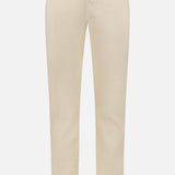 The NY Linen Cotton Trouser Pant by MASON'S features a cream straight-leg fit with belt loops, button and zip fly, and side pockets, shown on a plain white background.