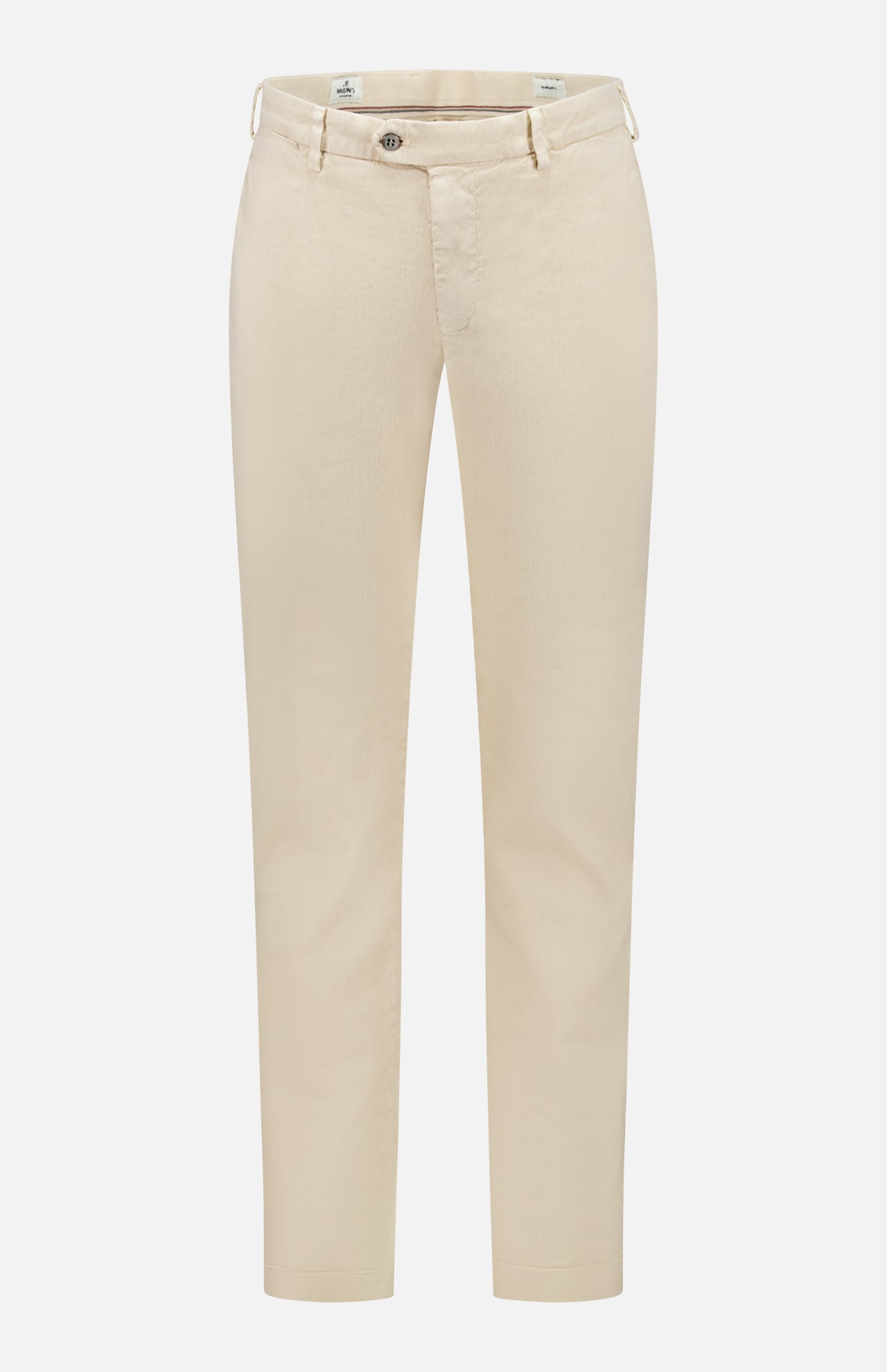 The NY Linen Cotton Trouser Pant by MASON'S features a cream straight-leg fit with belt loops, button and zip fly, and side pockets, shown on a plain white background.