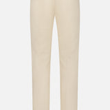 Back view of MASON'S NY Linen Cotton Trouser Pant for men in beige, featuring belt loops, two buttoned back pockets, and straight legs, shown against a white background.