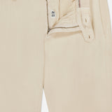The MASON'S NY Linen Cotton Trouser Pant features cream cotton-blend fabric, a partially open zipper, two visible waistband buttons, inner tags with brand and size, belt loops, and a clean, tailored look for men.