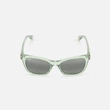 The MAUI JIM Hiwahiwa Butterfly Green Sunglasses feature rectangular polarized lenses and light green transparent frames, shown against a plain white background.