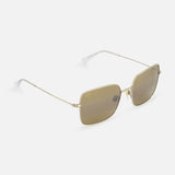 The MAUI JIM Lipine HCL Square Bronze Sunglasses feature thin gold metal frames with rectangular tinted lenses and minimalist slim temples, shown against a white background.