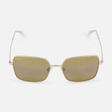 MAUI JIM Lipine HCL Square Bronze Sunglasses feature gold-tone frames, brown tinted lenses, thin metal arms with white plastic tips, and a lightweight design, all displayed against a plain white background.
