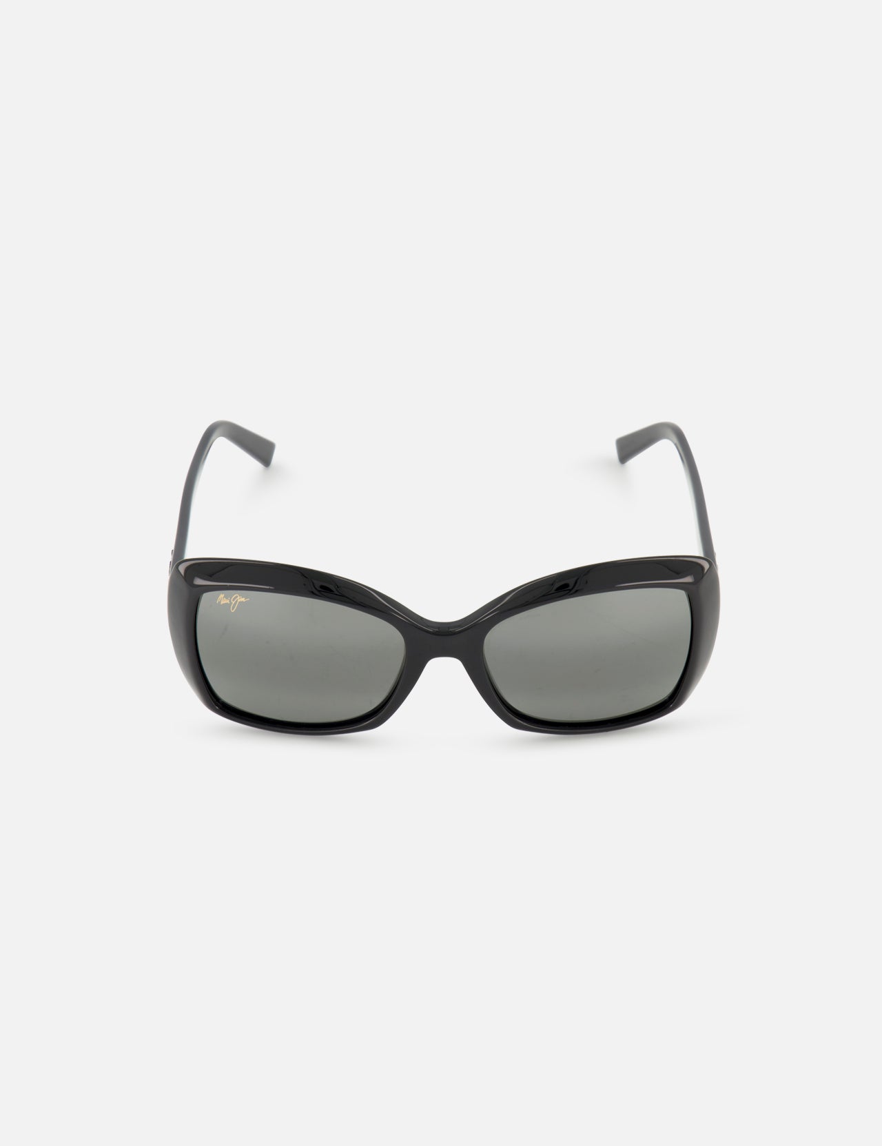 A pair of Orchid Cat Eye Grey Sunglasses by MAUI JIM with polarized lenses is displayed against a plain white background.