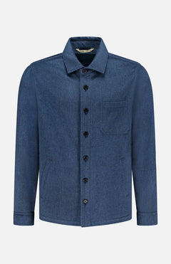 The MAURIZIO BALDASSARI Classic Cashmere Overshirt for men features long sleeves, a collar, front black buttons, a left chest pocket, and two side pockets, shown against a plain white background.