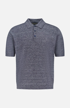 The MAURIZIO BALDASSARI Front Stitch 3B Polo Shirt is a short-sleeve grey linen-blend polo with a textured finish, classic collar, and three dark buttons on the placket, shown on a plain white background.