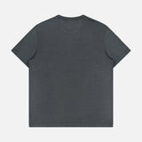The MAURIZIO BALDASSARI Linate Short Sleeve T-Shirt in plain dark gray virgin wool is displayed flat with the back side facing up against a white background.