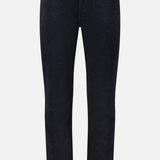 Presented on a plain white background, the MAURIZIO BALDASSARI Treves Five Pocket Corduroy Pants feature a classic black hue, straight-leg cut, front and back pockets, and a button closure—exquisitely crafted in Italy.