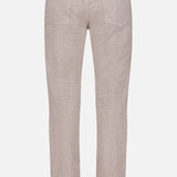 Back view of the Treves Five Pocket Corduroy Pants by MAURIZIO BALDASSARI in light beige, made in Italy, showcasing two rear pockets and a dark rectangular patch on the waistband, displayed against a plain white background.