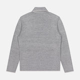 The Millerighe Milano Stitch Overshirt by MAURIZIO BALDASSARI, crafted in Italy from virgin wool linen, is shown in light grey with long sleeves and a collar, laid flat to display the back against a white background.