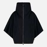 The MAX MARA Cashmere Zip Sleeve Short Coat, a black luxury women’s jacket with short sleeves, zip front, high collar, and two front pockets, is shown on a plain white background.