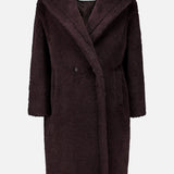 Dark brown Max Mara Long Teddy Coat in alpaca wool and silk, featuring a double-breasted design and a wide collar.