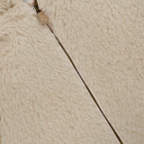 Close-up of a beige Max Mara Teddy Hooded Coat with a hood and a central front zipper.