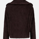 Back view of a dark brown, textured Max Mara Teddy Short Coat with a wide collar and a cropped silhouette.
