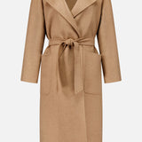 Tan MAX MARA Wrap Trench Coat made in Italy with a tie waist and two large front pockets.