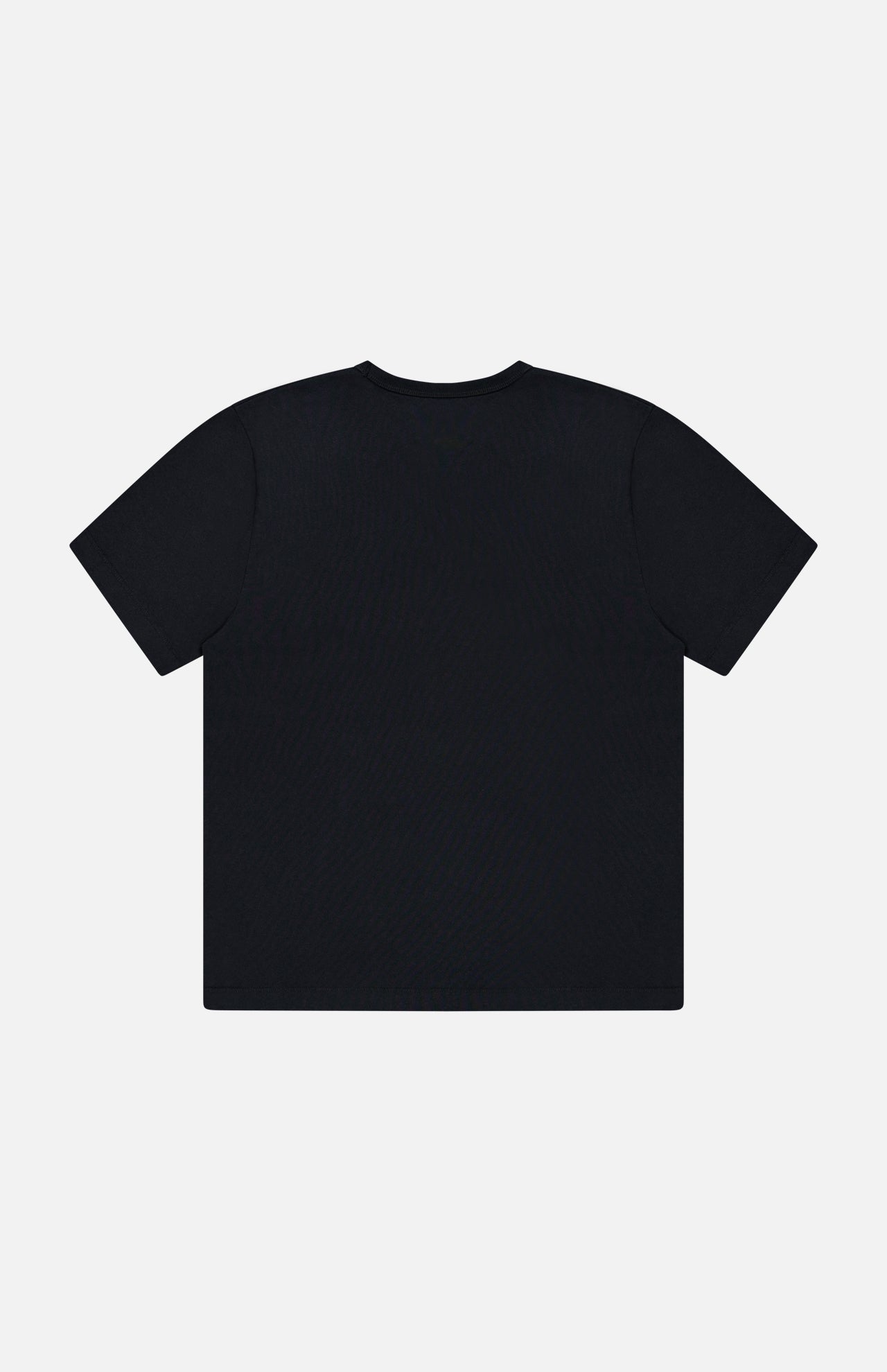 The Classic Jersey T-shirt by Merz B. Schwanen, a plain black short-sleeve style made from mid-weight jersey, is shown from the back against a white background.