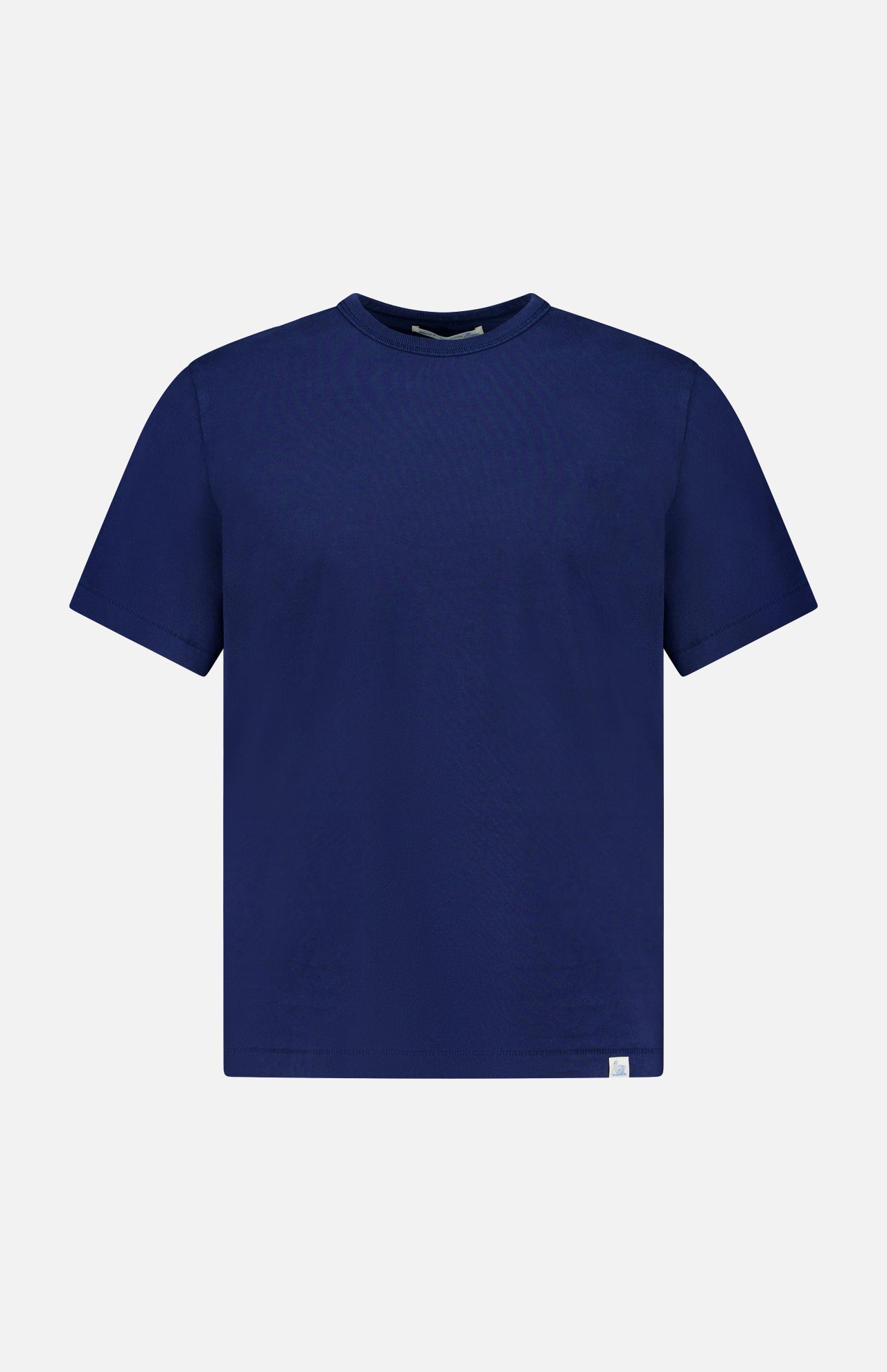 The Classic Jersey T-shirt by Merz B. Schwanen is a plain navy blue short-sleeve tee crafted from mid-weight jersey, featuring a classic crew neck and shown against a white background.