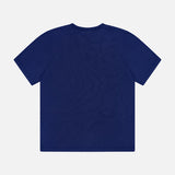 The Merz B. Schwanen Classic Jersey T-shirt is presented on a white background. Shown from the back, this plain navy blue short-sleeve tee, crafted from mid-weight jersey, features no visible logos or patterns—highlighting its understated style and signature heritage craftsmanship.