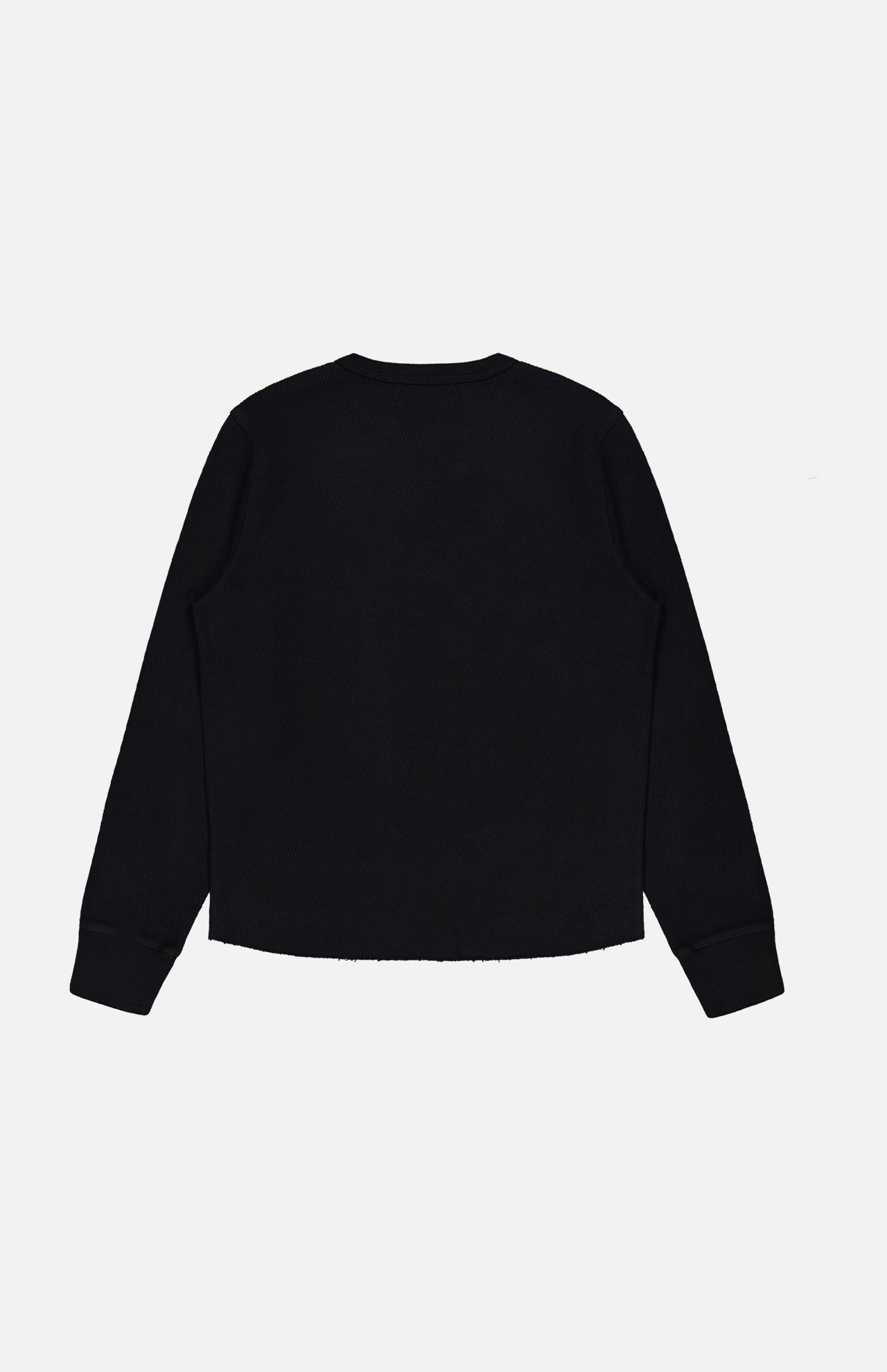 The Merz B. Schwanen Cotton Thermal Long Sleeve T-shirt, made from organic cotton and featuring a vintage-inspired thermal design, is displayed from the back, laid flat on a white background.