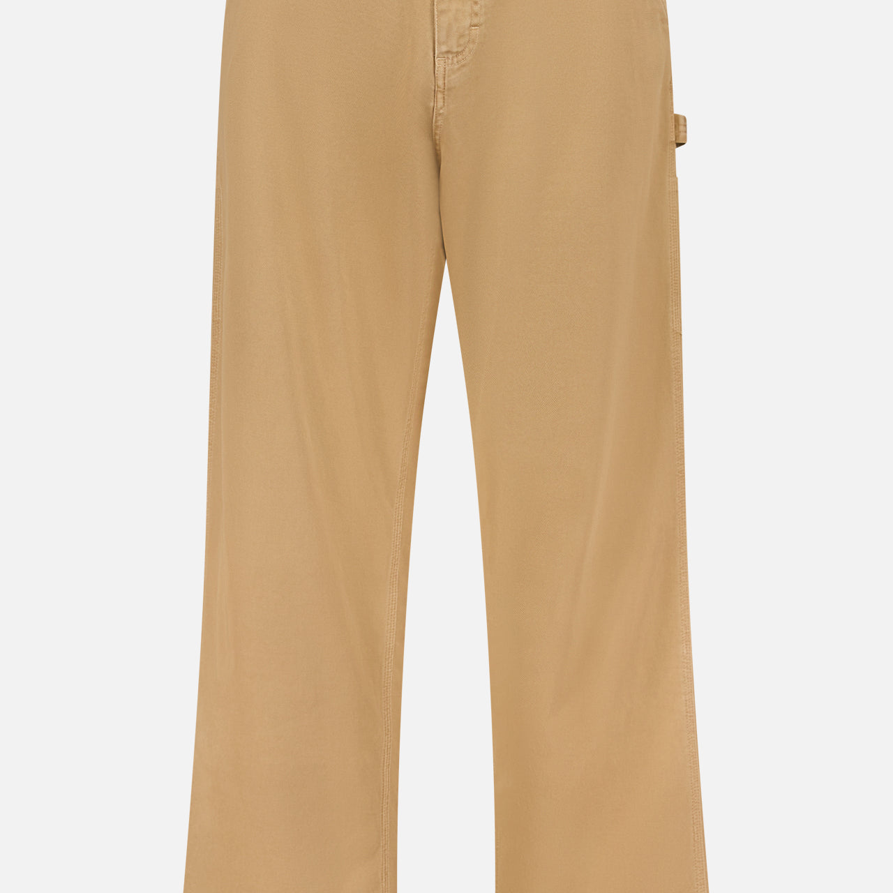 The MONCLER Stretch Cotton Cargo Trouser Pants in tan feature a straight-leg fit, belt loops, front pockets, and button closure. Shown on a plain white background.
