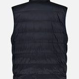 The MONCLER Fleeced Chest Pocket Vest is shown from the back against a white background, featuring horizontal stitching and a high collar—a classic cold-weather staple reminiscent of iconic Moncler outerwear.