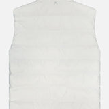 The MONCLER Gienah Houndstooth Reversible Vest is shown from the back, featuring horizontal stitching and a high collar in a minimalist design, free of visible logos or decorations.