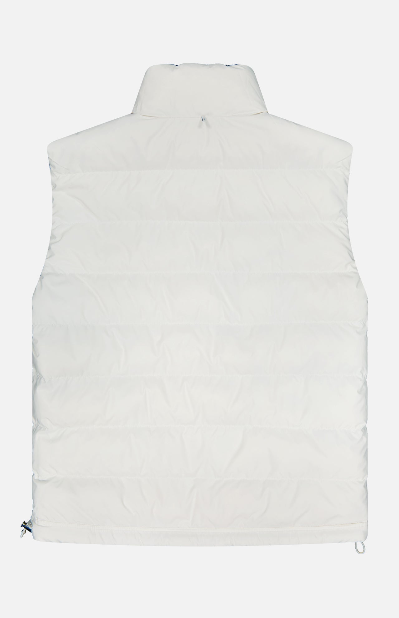 The MONCLER Gienah Houndstooth Reversible Vest is shown from the back, featuring horizontal stitching and a high collar in a minimalist design, free of visible logos or decorations.