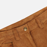 Close-up of the waistband and front pocket of MONCLER Corduroy 5-Pocket Trousers, showcasing belt loops, a metal button, and rich corduroy texture—perfect for men’s fall style against a white background.