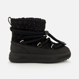 Black Moncler Altive Mid Snow Boots with a textured mid-calf upper, wraparound rope laces, and a thick, high-performance Vibram MEGAGRIP lugged rubber sole.