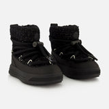 Black Moncler Altive Mid Snow Boots with textured mid-calf uppers, thick rope lacing, and chunky Vibram MEGAGRIP rubber soles.