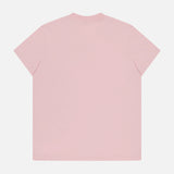 A Short Sleeve T-Shirt by MONCLER in light pink is displayed flat, showing its back on a white background. The design is simple and classic, with no visible logos or patterns.